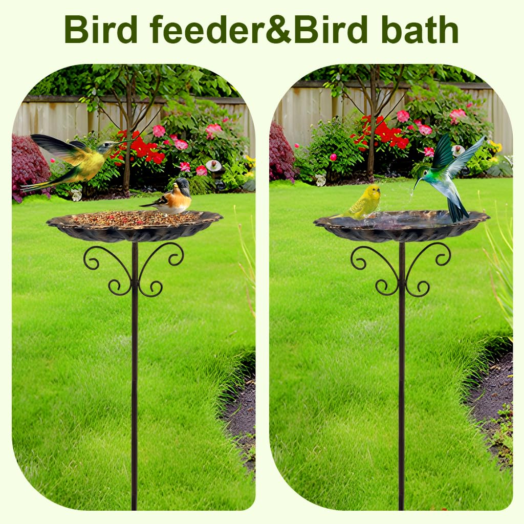 HASTHIP Metal Bird Bath for Outside with Vintage Lotus Leaf Design and 30.3 in Stand