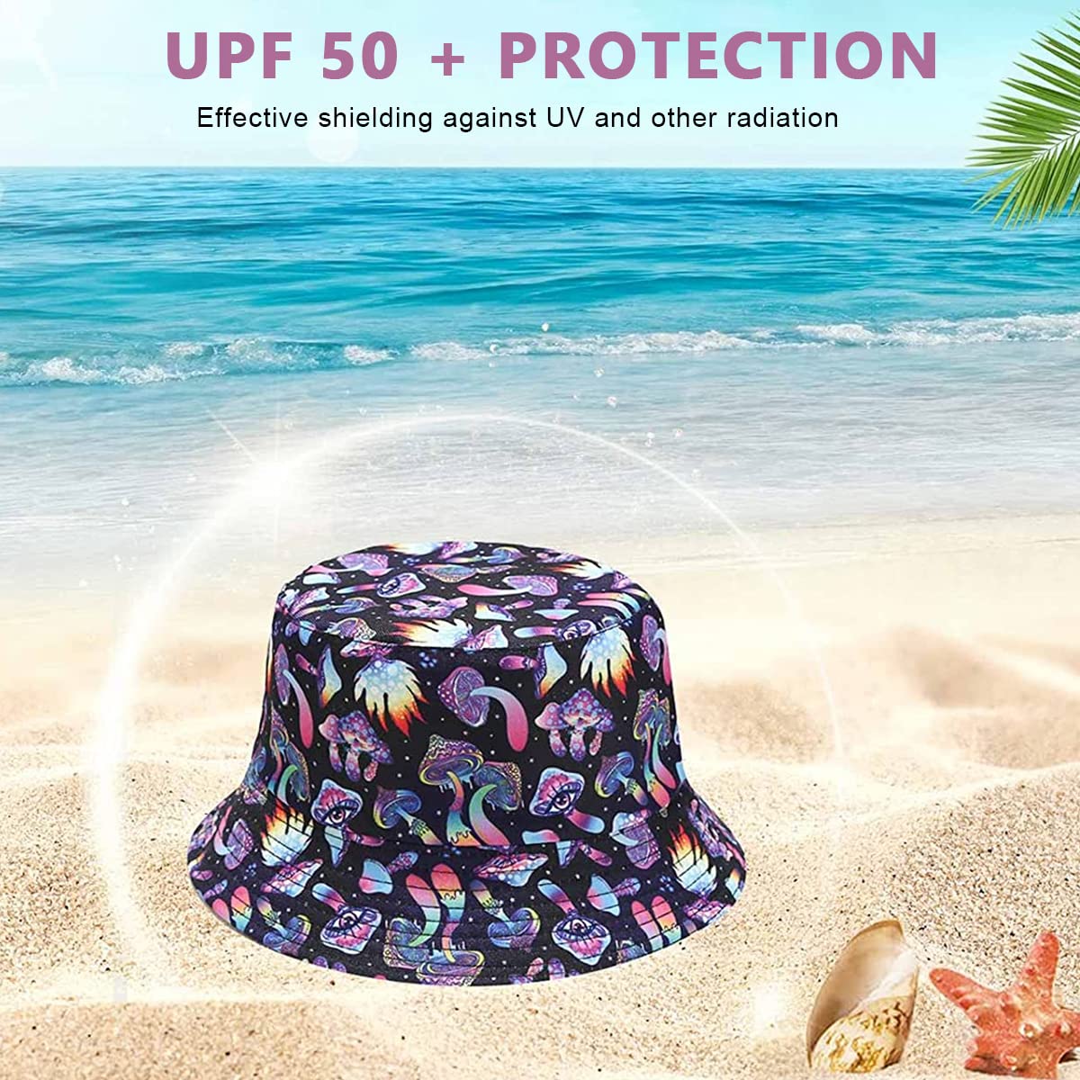 PALAY Digital Print Bucket Hat for Men Women Fashion Color Mushroom Print Beach Hat Cap for Travel, Hiking, Outdoor Fisherman Cap