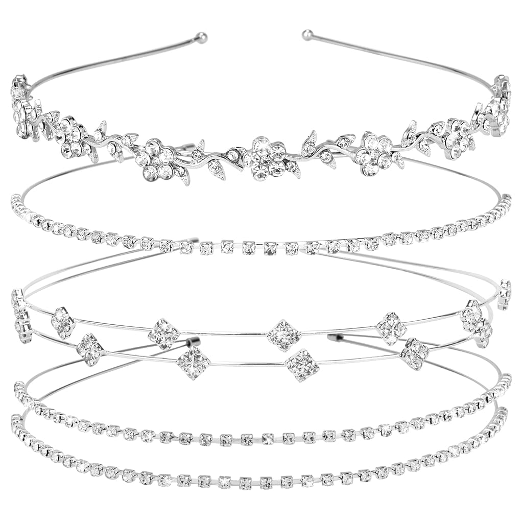 HANNEA® 4Pcs Hair Bands for Girls Women Fashion Floral Rhinestone Wire Head Bands Stylish Women Headpieces Bridal Wedding Hair Accessories