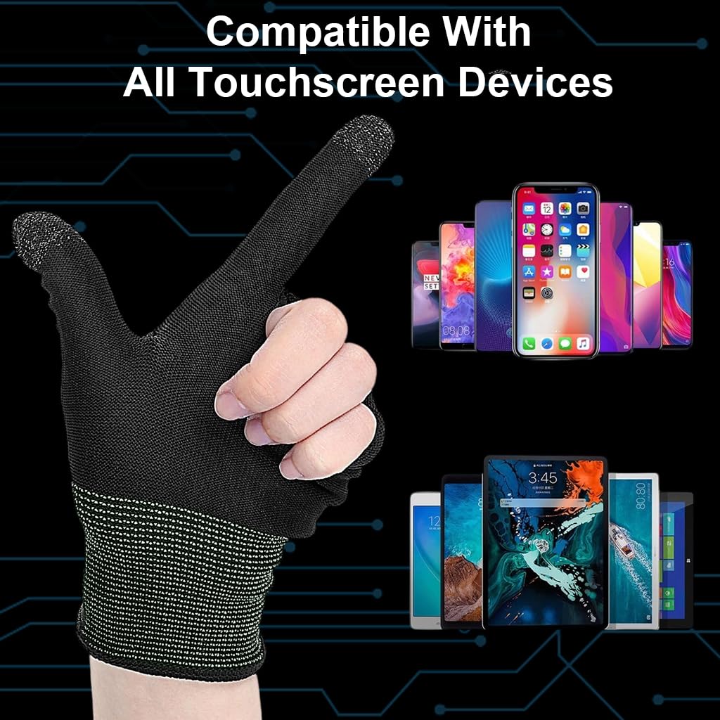 ZORBES Gaming Finger Gloves 2PCS for Mobile and Tablet use with Silver Fiber Tips | Breathable Stretch Fit