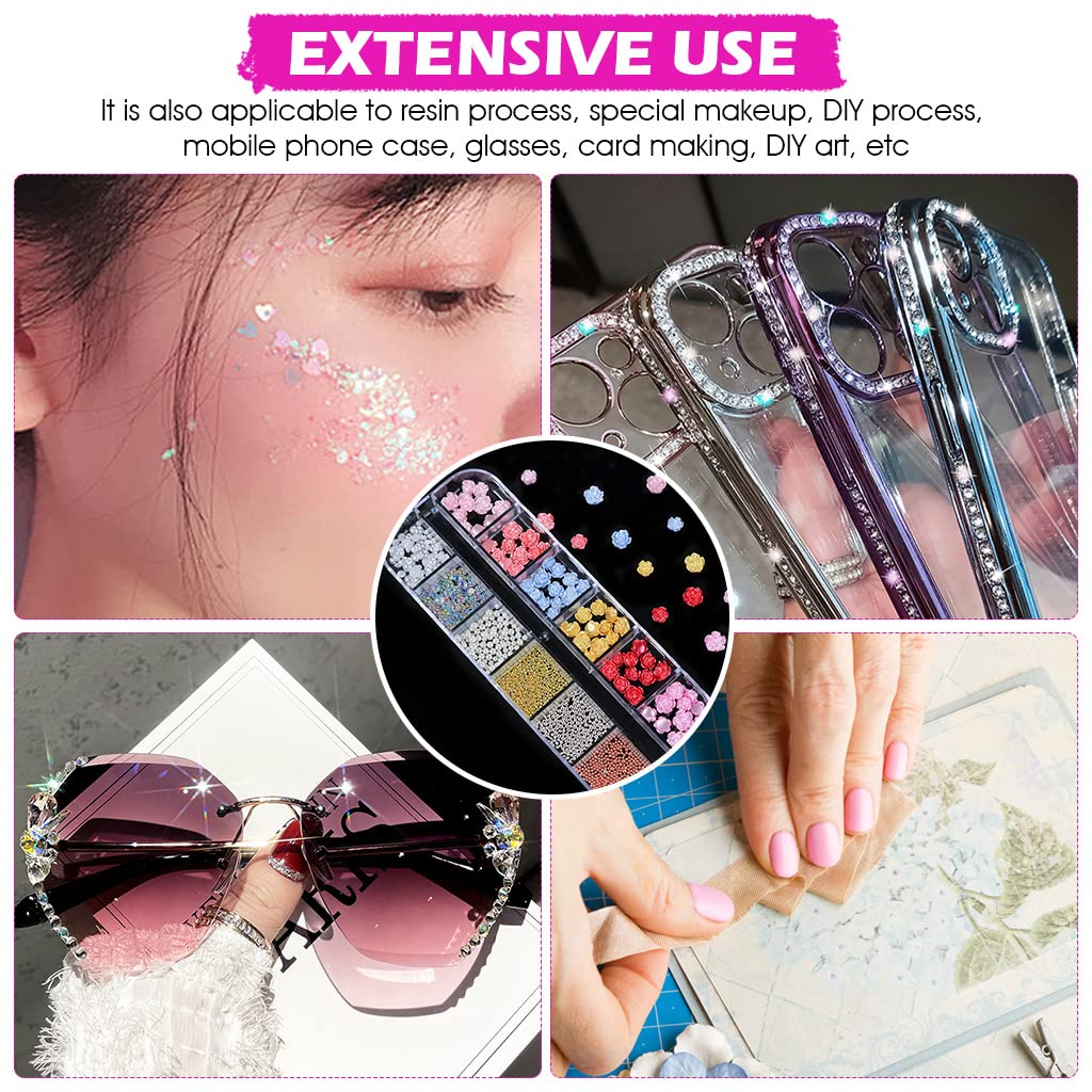 MAYCREATE 3D Flower Nail Art Stickers for DIY Nail Decoration with 12 Grid Resin Charms | 6 Colors