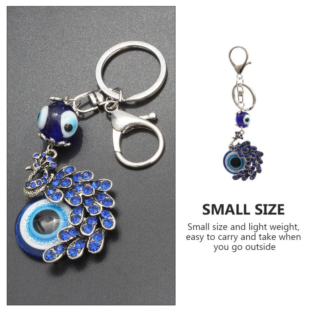 Zibuyu Evil Eye Blue Peacock Keyring with Lobster Clasp for Bags & Keys | Metal Charm Gift