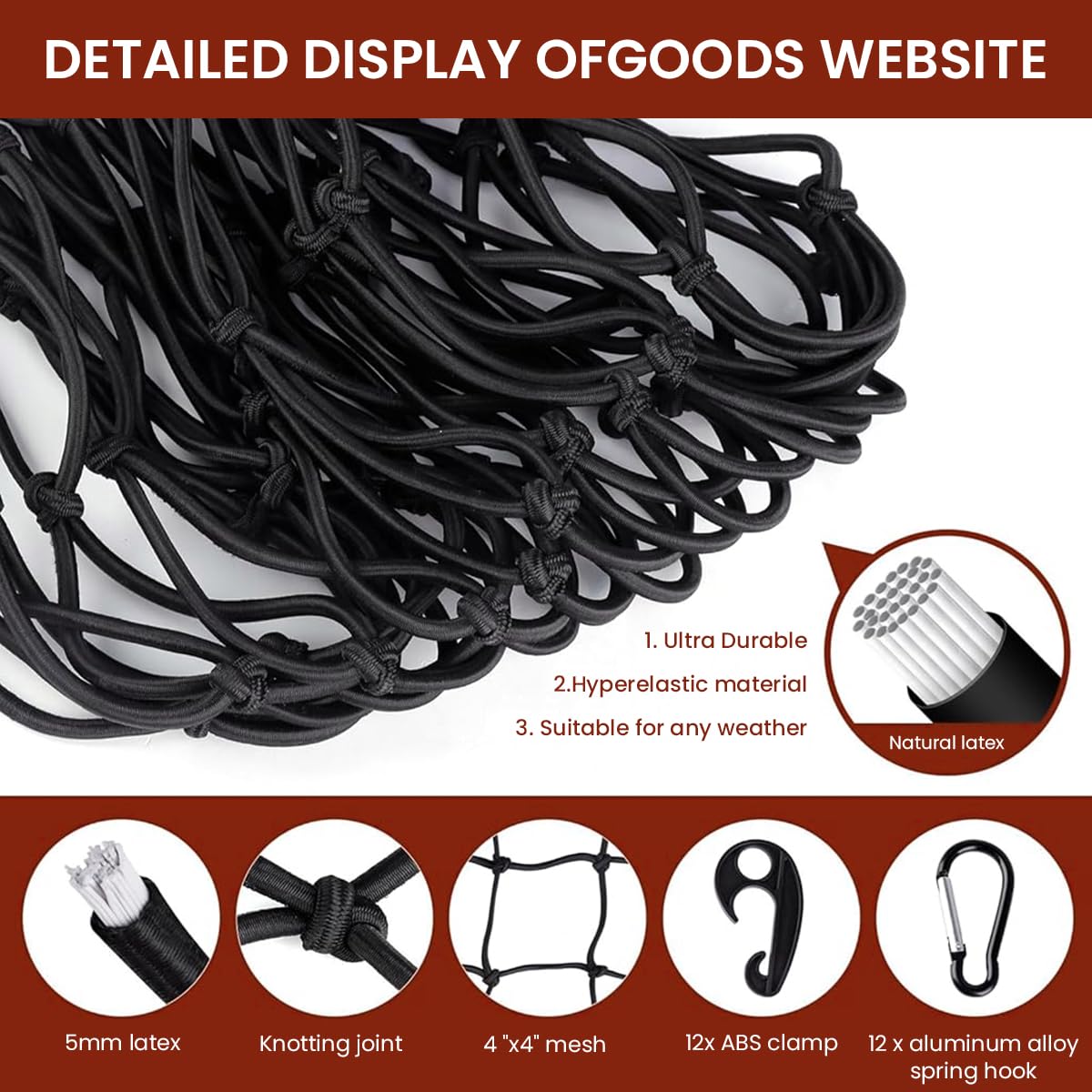 STHIRA Elastic Cargo Net for Vehicles 47.2x35.4 in with 12 Hooks and Carabiners | Weather-Resistant Mesh for Trucks and SUVs