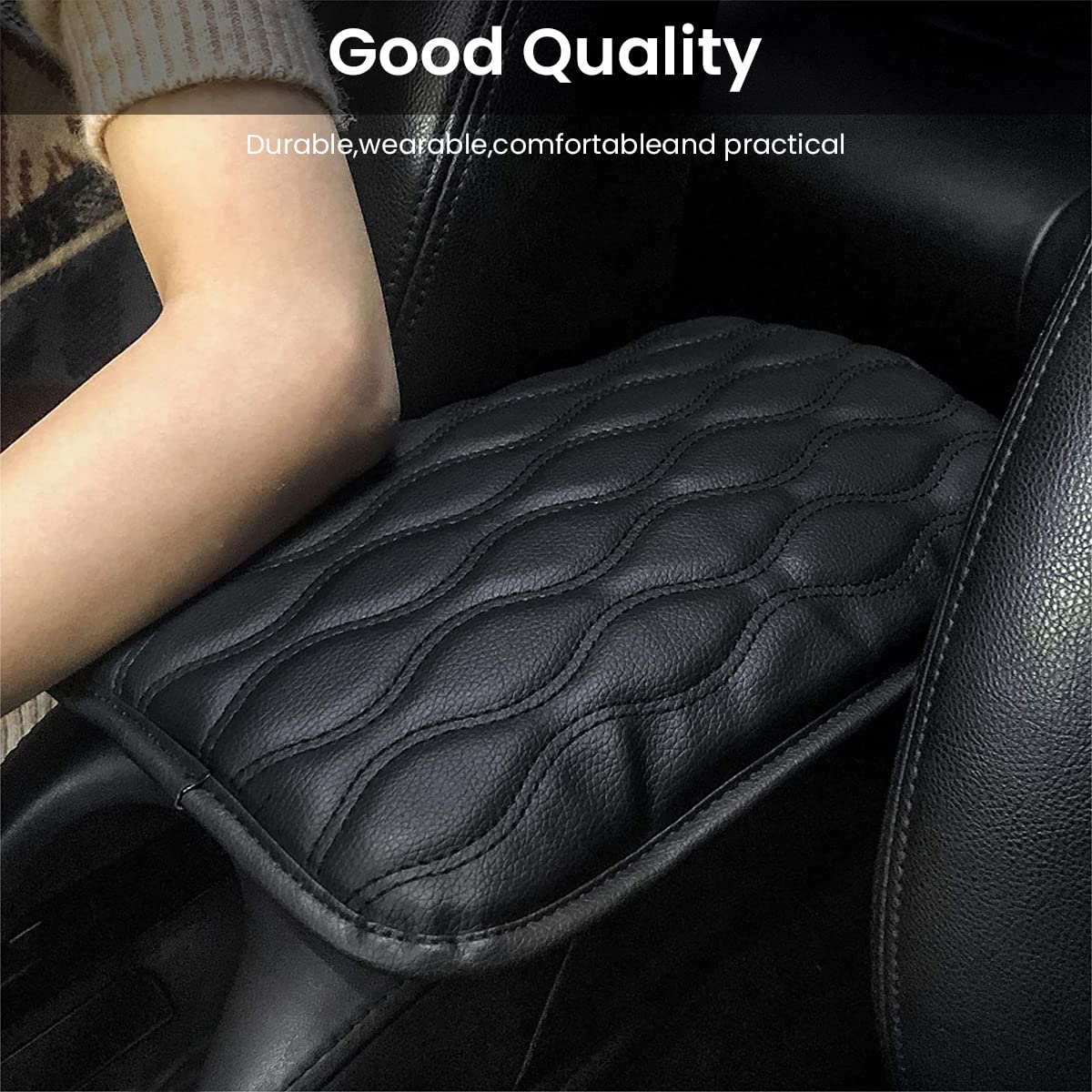 STHIRA Car Armrest Pad for Center Console with Dual Elastic Belts 8.26×11.8 in PU Leather | Fits Most Vehicles