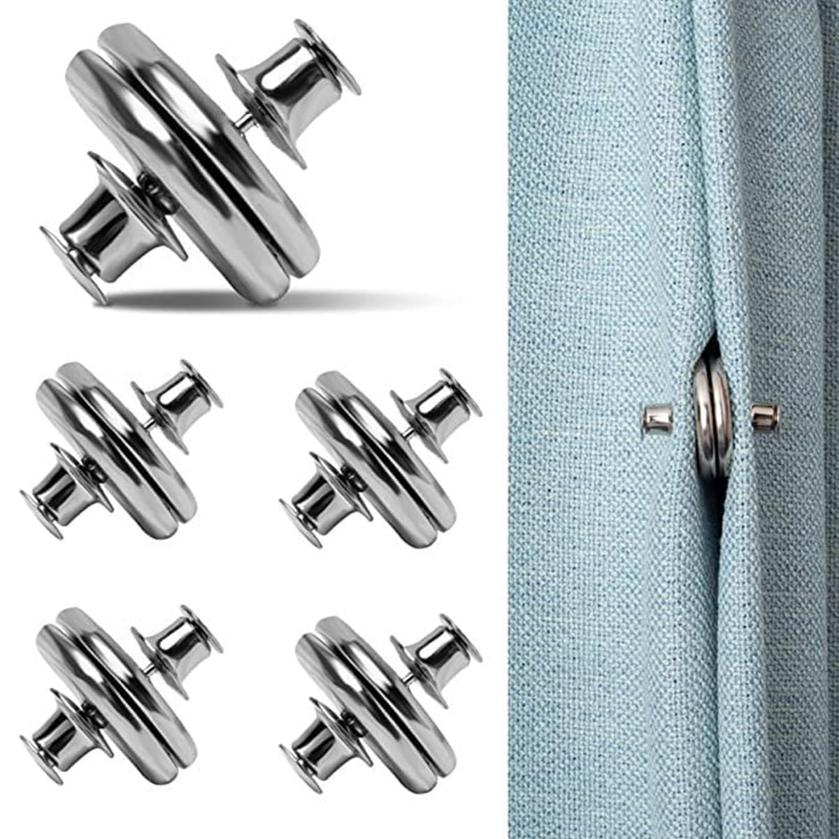 HASTHIP® 5 Pairs Curtain Magnets Closure with Tack, Drape Magnets Button Curtain Magnetic Holdback Button for Heavy Duty Velvet Drape, Suede Curtain, Cotton Curtain, Keep Drapes Stay in Place