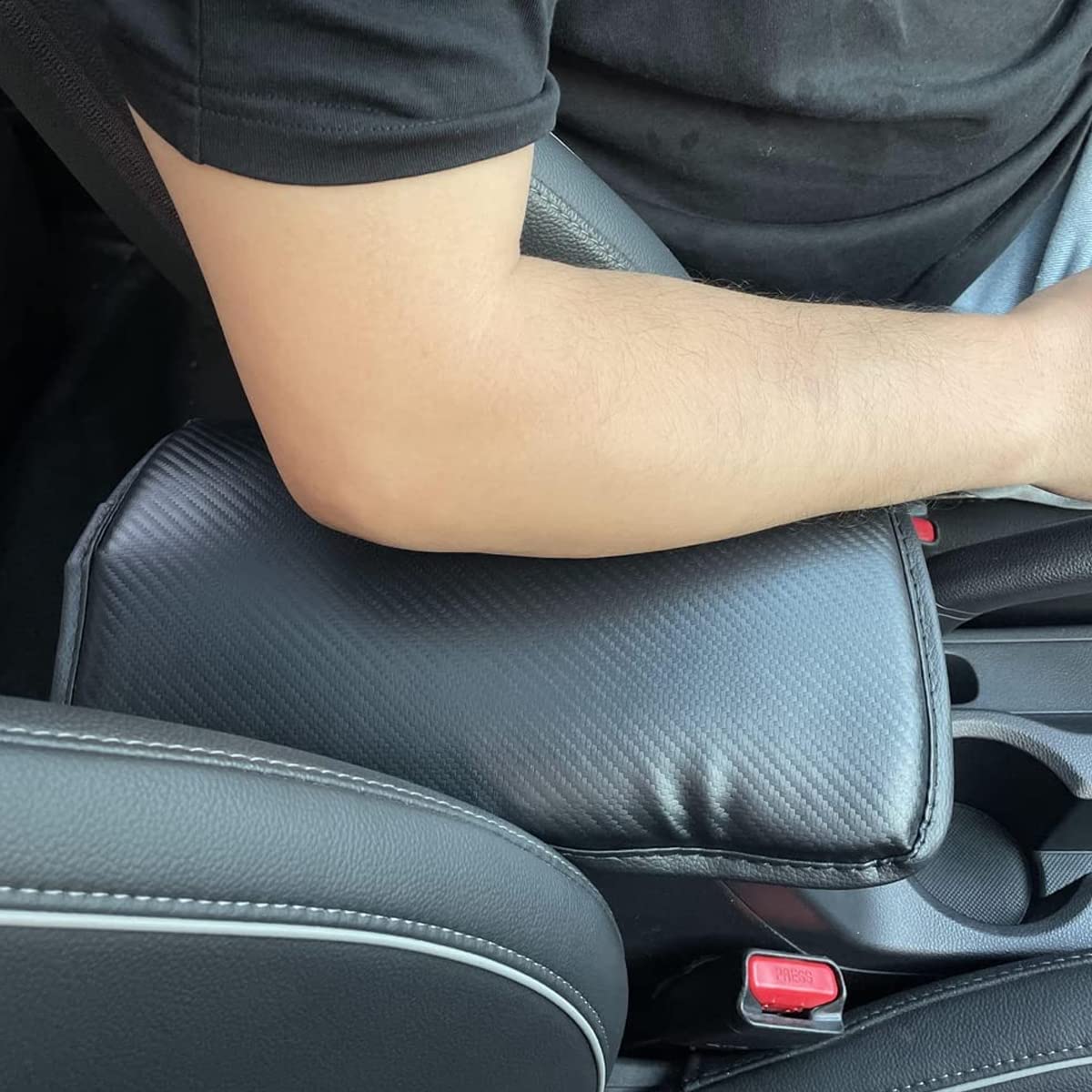Car Center Console Pad for Arm Comfort with Elastic Belt Fixing and 12.2×7.28 in PU Leather | Waterproof Universal Fit for Car SUV Truck