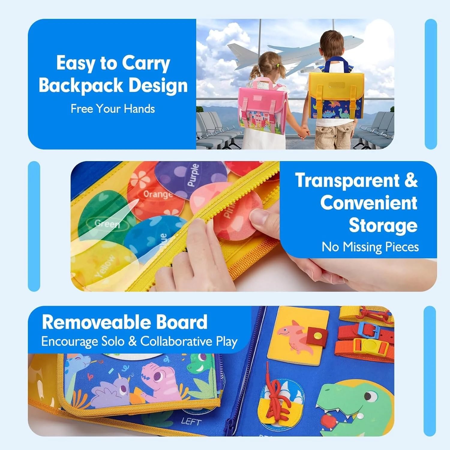 PATPAT Busy Board Backpack for Toddlers featuring Montessori Activities and Soft Felt Toys | Travel Learning Gift for Kids 1–4 Years