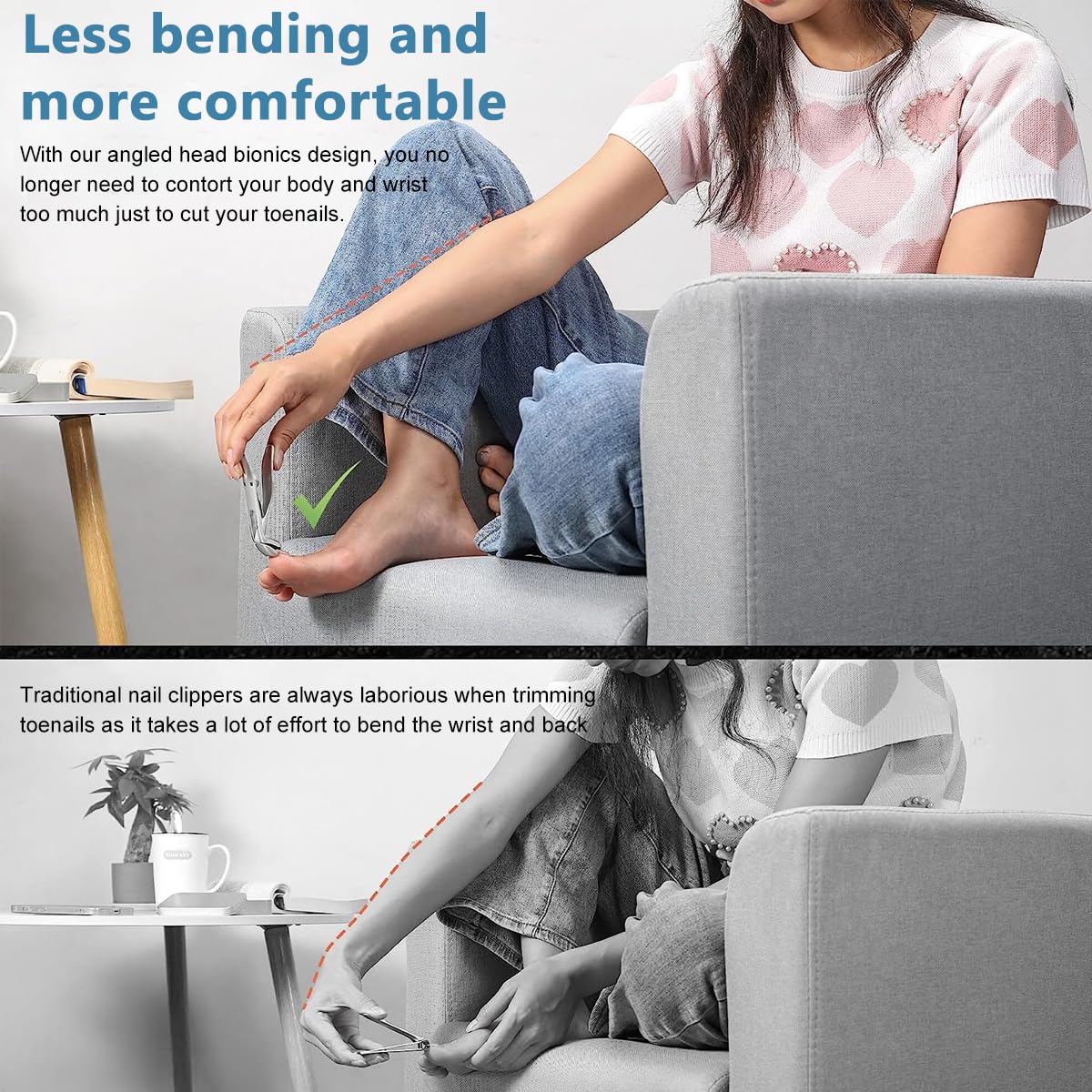 MAYCREATE Angled Head Nail Clippers for Seniors with 9mm Curved Blades and Nail Catcher | Stainless Steel Ergonomic Trimmer