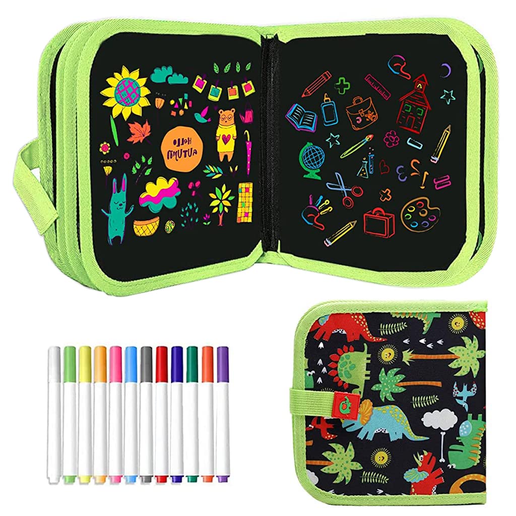 SNOWIE SOFT Doodle Drawing Book with 14 Reusable Pages and 12 Water-Soluble Markers for Kids