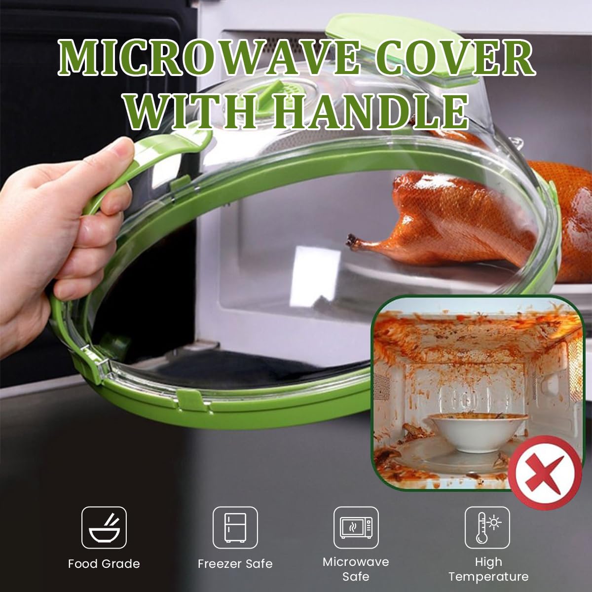 Supvox Microwave Cover for Food with Handle and Water Storage Box 10 Inch Clear Green | Prevents Splatter and Keeps Meals Moist