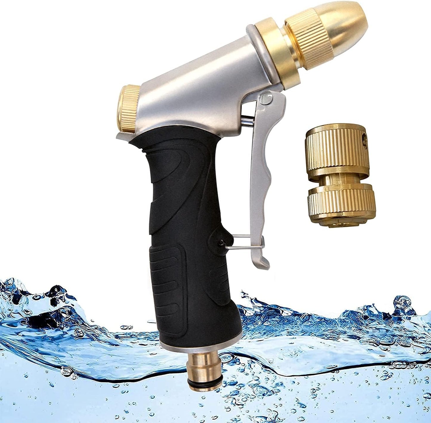 Serplex® High Pressure Garden Hose Spray Gun, Heavy Duty Metal Watering Sprinkler with Brass Connectors for Car & Pet Washing/Watering Garden, Suitable for all standard garden hoses of 3/4''