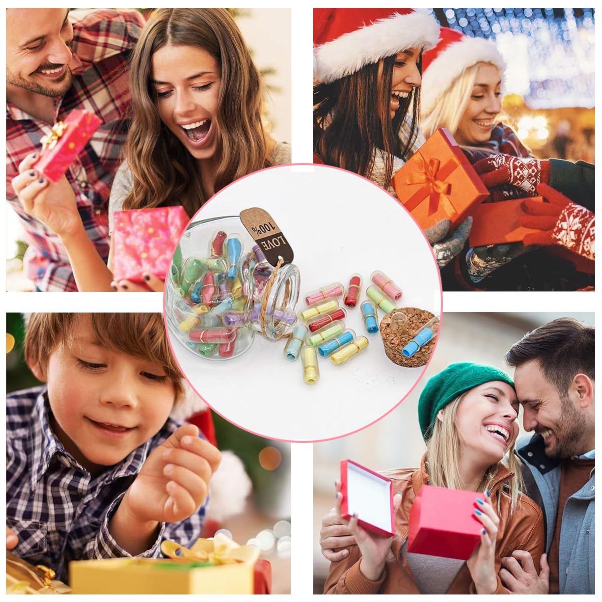 HASTHIP Letters Message in a Bottle for Birthday and Valentines Gift featuring 45pcs Notes | Heart Shaped Glass Drift Bottle for Girlfriend