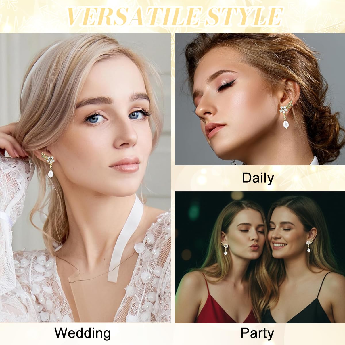 ZIBUYU Gold Pearl Flower Dangle Earrings for Women featuring Hypoallergenic Nickel-Free Alloy | Elegant Lightweight Jewelry for Weddings and Everyday Wear