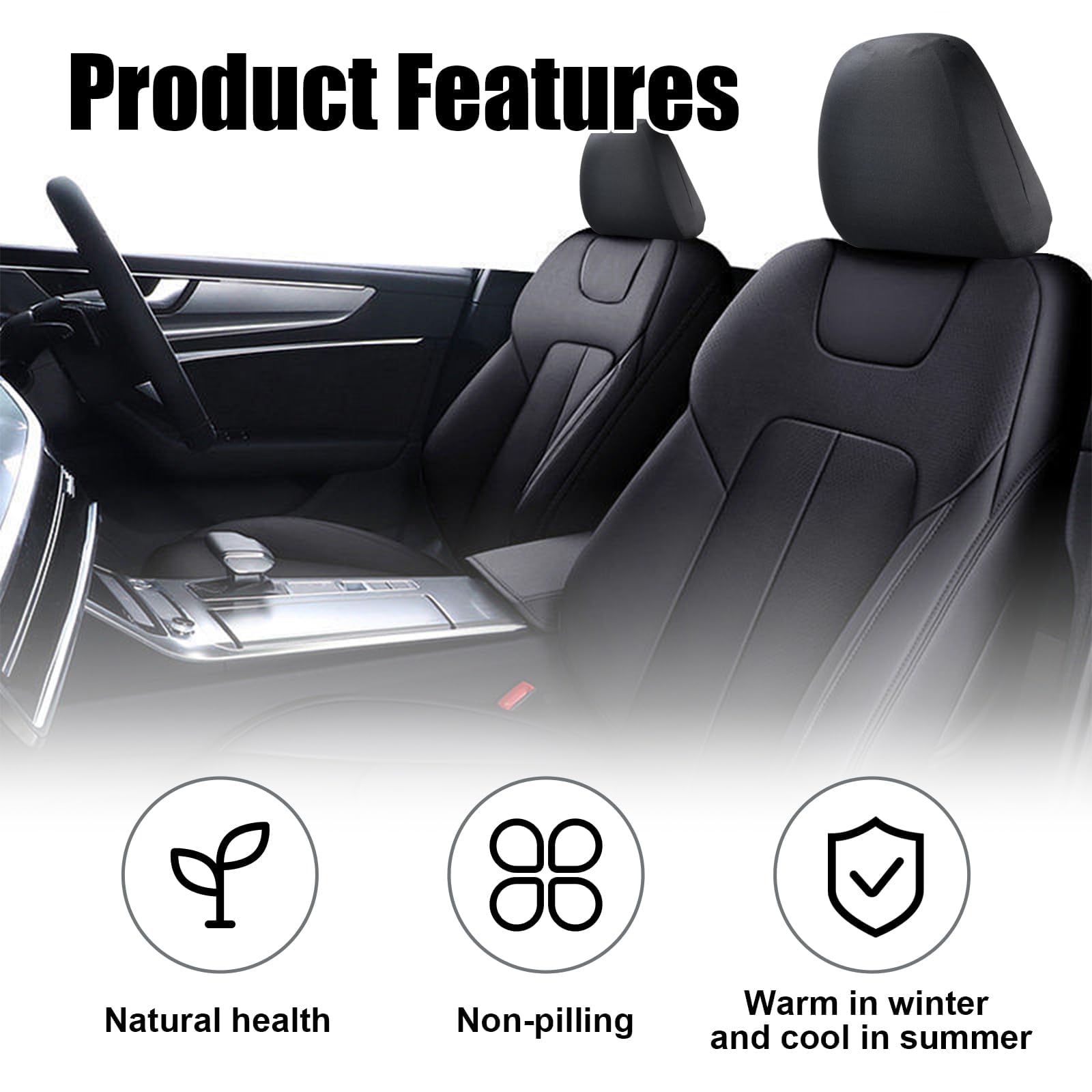 STHIRA Car Headrest Covers for Dustproof Protection featuring Stretchy Slip-on Fit 9 x 10.6 in | Minimalist Black Upholstery Accessory