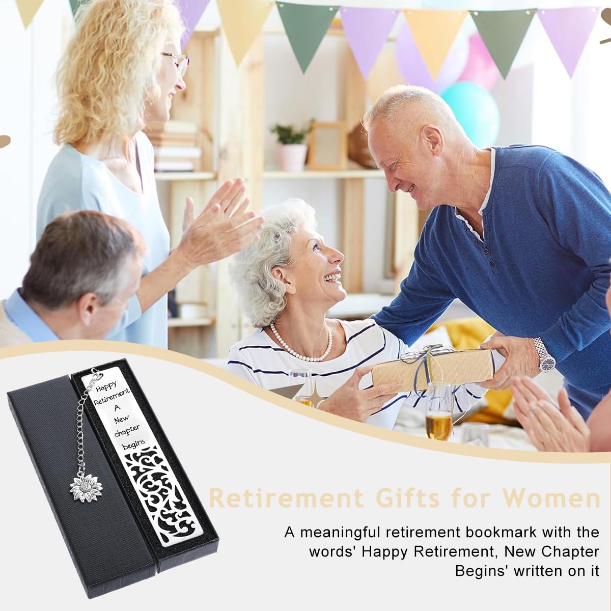 OFIFO Stainless Steel Metal Bookmark for Retirement Gifts with 5.11 in Floral Cutout and Sunflower Charm