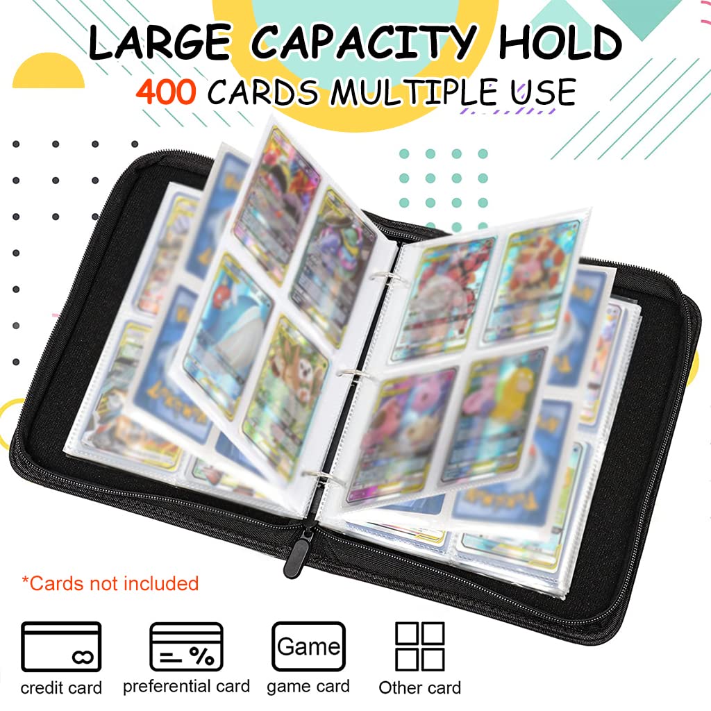 PATPAT® Poke-mon Binder, Cards Collector Album Holder for 400 Poke-mon Cards Cartoon Prints Zipper Bag Trading Card Binder Poke-mon Cards Pack Collection Bag Game Cards Case Gift for Kids Boys Girls