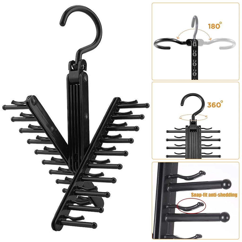 ZIBUYU® Hanger for 20 Tie Organizer with Non-Slip Clips Cupboard Organiser for Clothes Rack Holder 360 Degree Rotate to Open Close Space Saving for Ties Bowties Belts Scarves 3 PCS