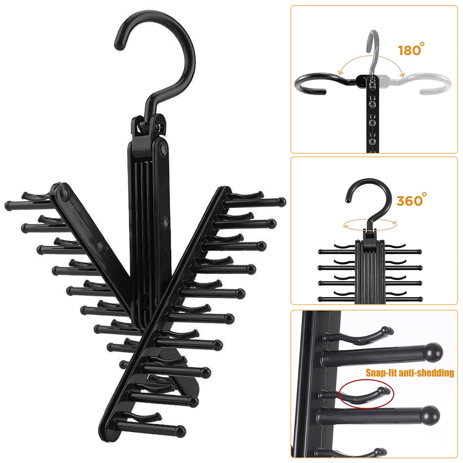 ZIBUYU Hanger for 20 Tie Organizer with 360 Degree Rotating Rack and Non Slip Clips for Closet