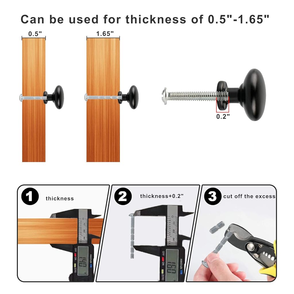 HASTHIP® 18PCS Black Dresser Knobs 30mm Matte Aluminum Alloy Puller Handles for Drawer Rust-Resistant Cabinet with Screws Durable Modern Door Set for Cabinets Closets