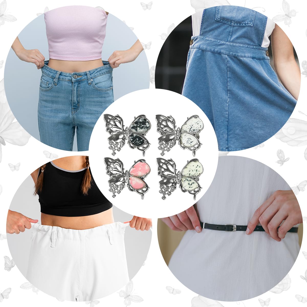 SANNIDHI Jeans Tightening Clips for Instant Waist Adjustment with Spring Lock | 4 Pairs Metal Pins for Women Skirts and Pants