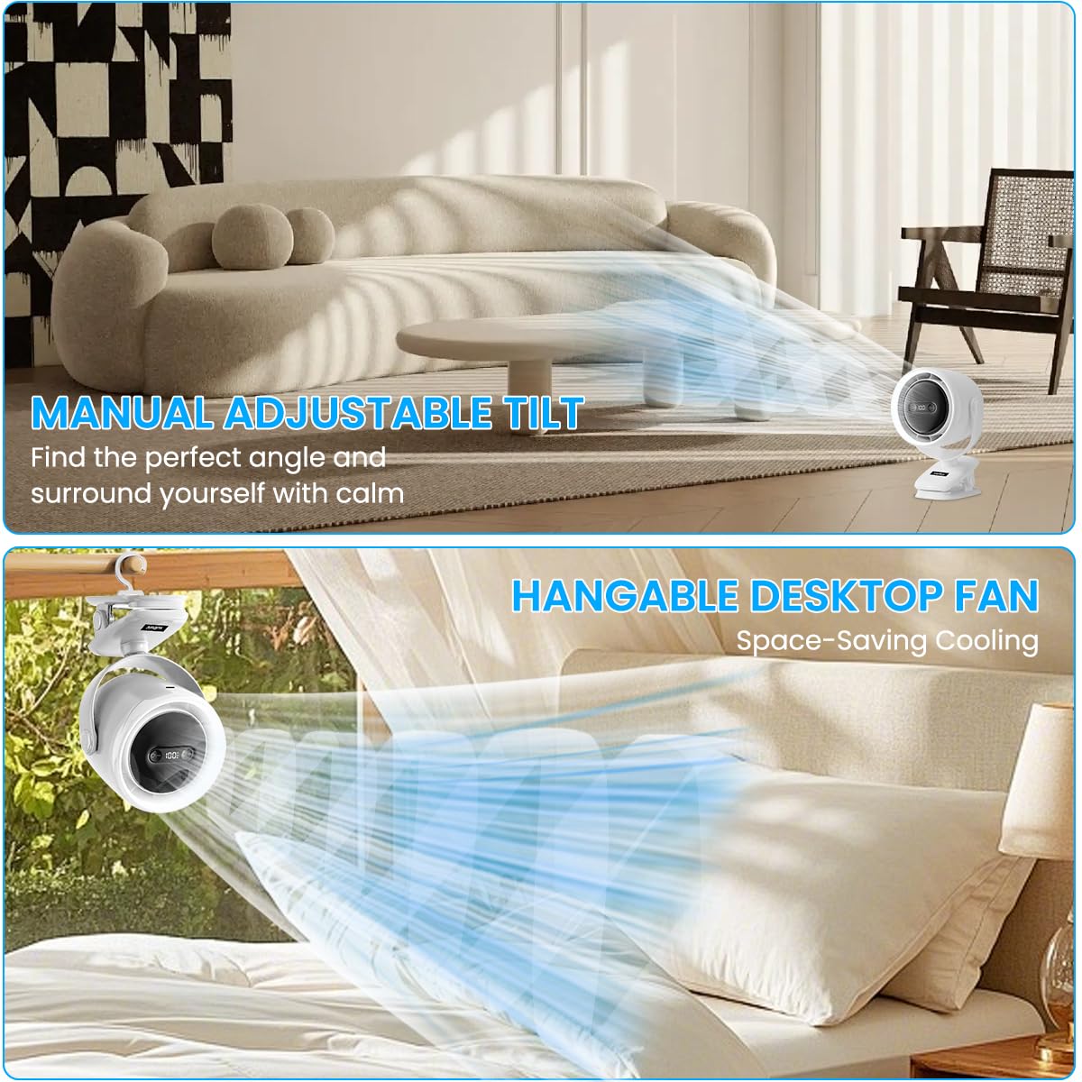 Verilux USB Mini Desk Fan for Home and Travel with 7200mAh Battery and Stepless Airflow | Clip-on LED Light