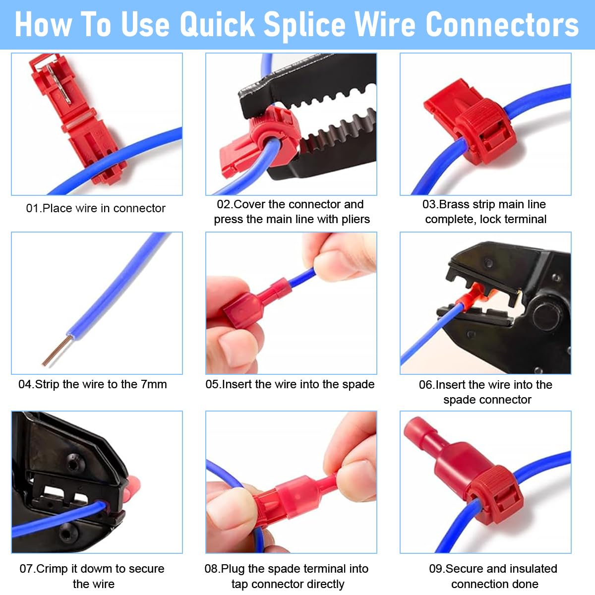 Serplex® 120Pcs T-Tap Wire Connectors Kit, Quick Wire Splice Connectors, Self-Stripping Electrical Connectors Kit, Nylon Fully Insulated Male Wire Terminals for Automotive Wire Tap (22-10 AWG)