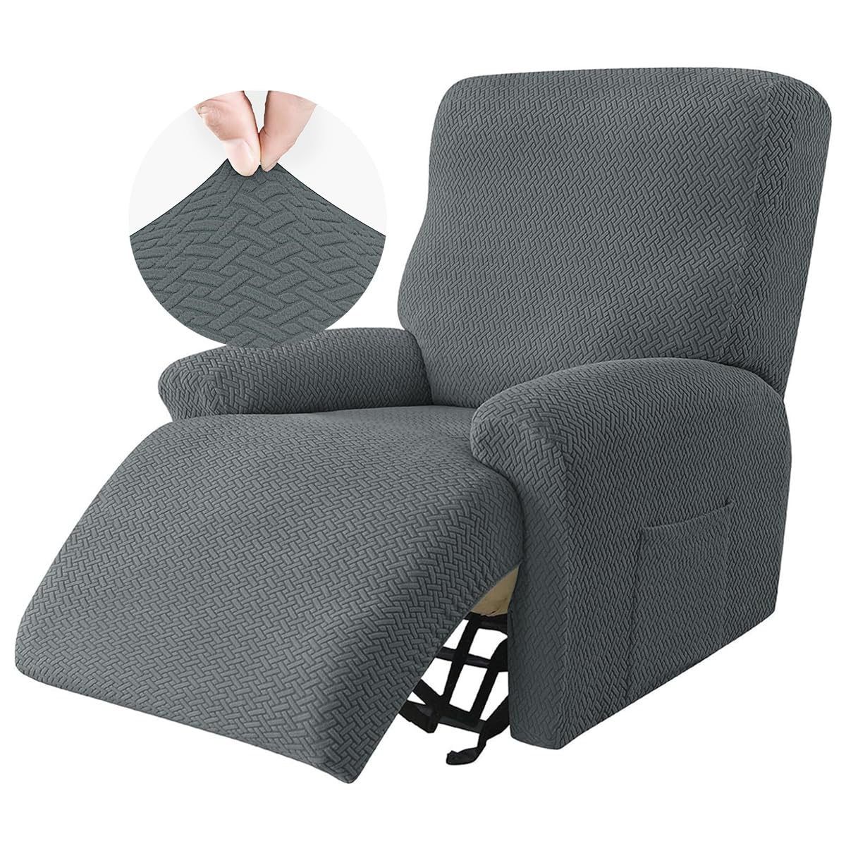 HASTHIP® 4Pcs Recliner Chair Cover, Stretch Recliner Slipcover Latest Jacquard Chair Cover for Recliner Chair Soft Reclining Chair Slipcover Jacquard Pattern Furniture Protector