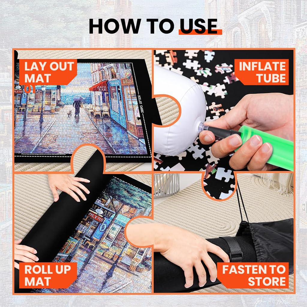 PATPAT Felt Puzzle Floor Mat for 1500 Piece Jigsaws with Air Pillar Pump and 4 Trays | 26x46 in Organizer Set
