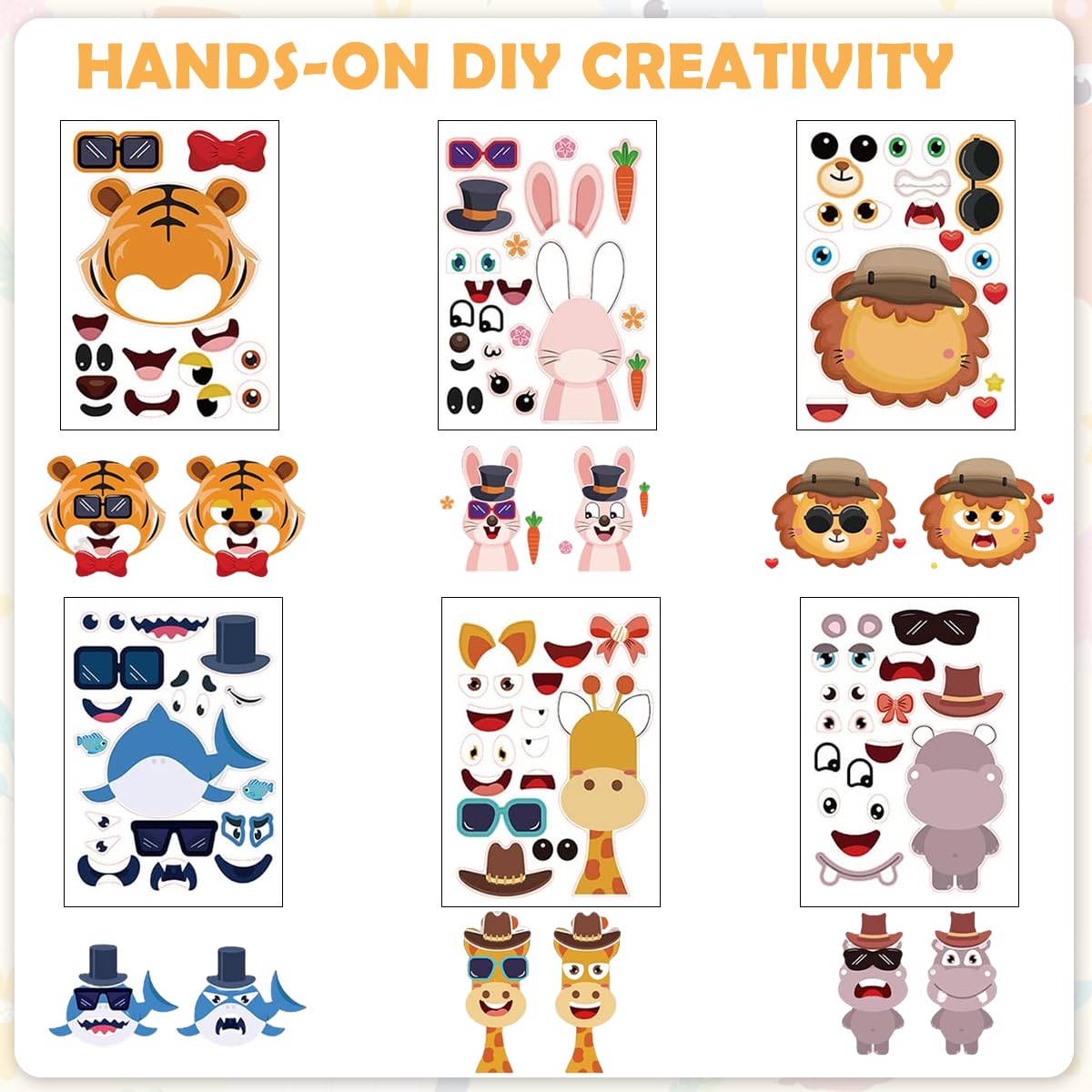PATPAT DIY Face Stickers Set for Kids with 12 Cartoon Animal Sheets | Fun Emotional Learning Craft