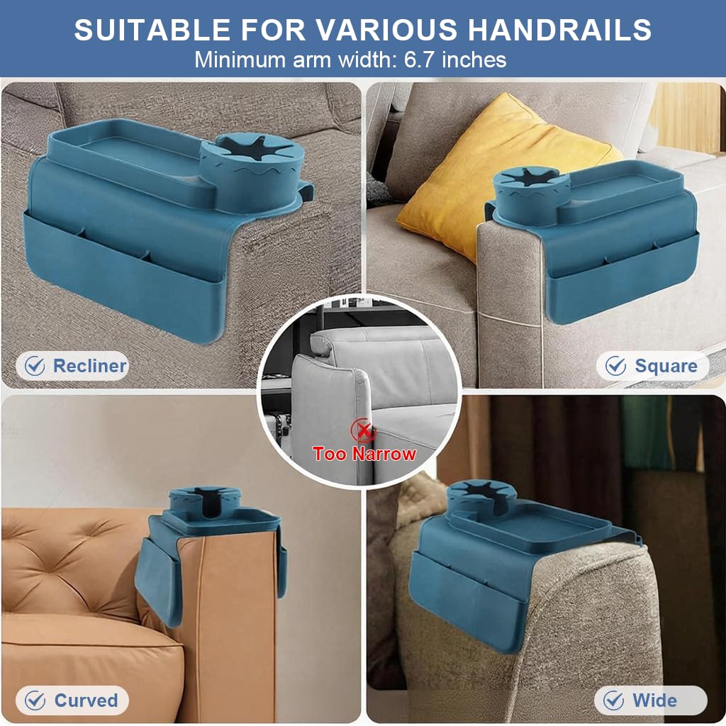HASTHIP Sofa Armrest Organizer Pad Mat for Relaxing with 3 in 1 Cup and Snack Tray | Flexible Silicone Non Slip Design
