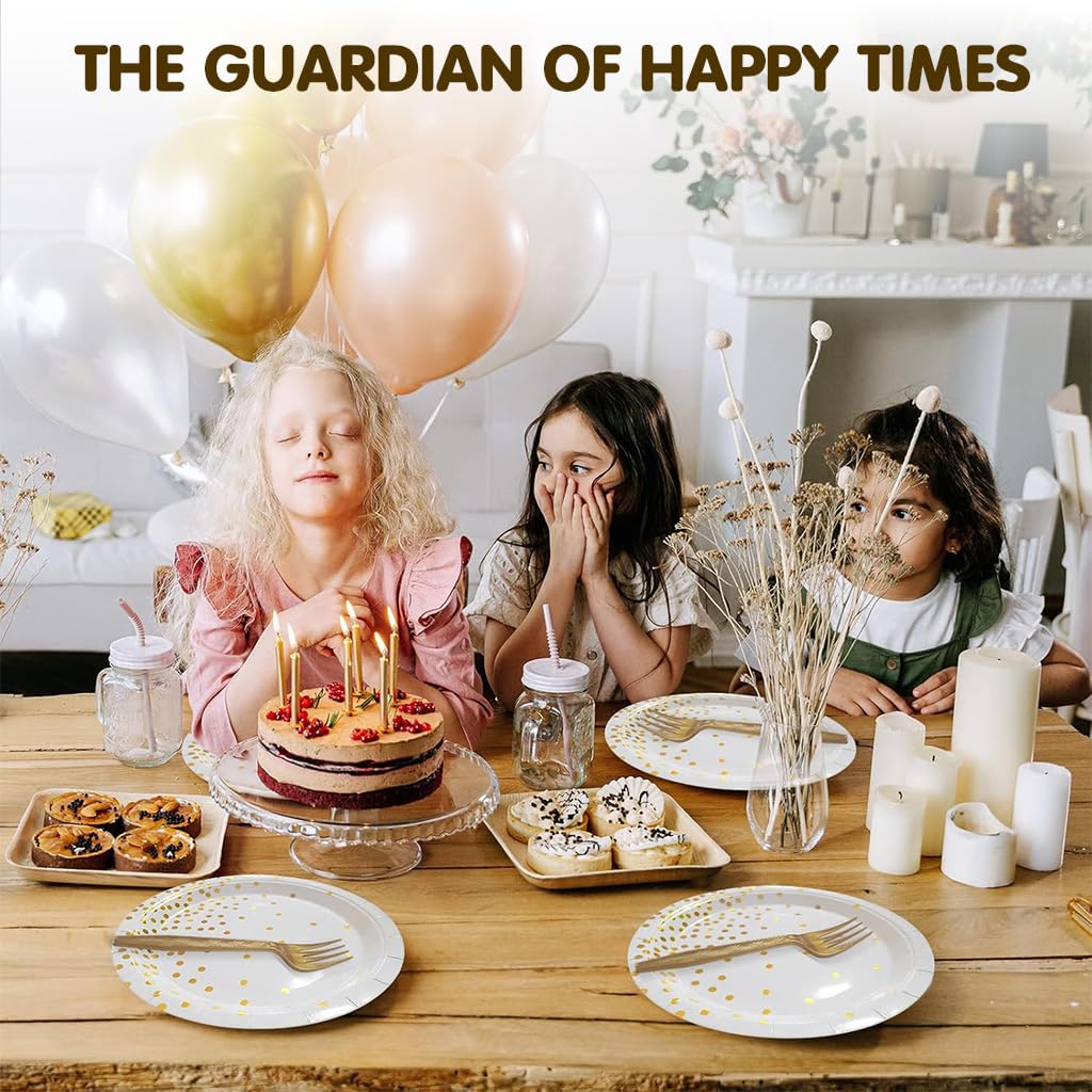 Supvox Party Dinnerware Kit for 10 with 7 and 9 in Golden Dotted Plates | 20 Tissues Included