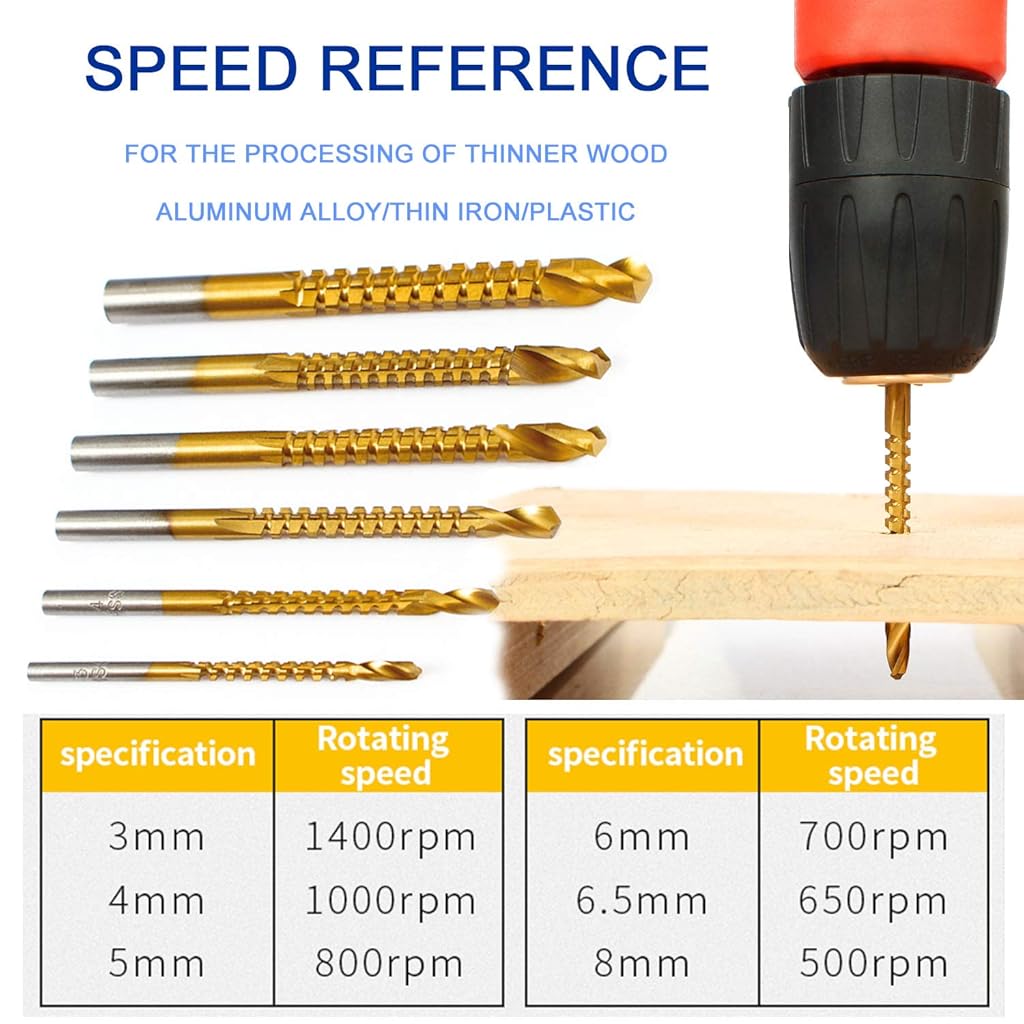 ZIBUYU® Titanium Coated HSS Twist Drill Milling Bits - 3-8mm Serrated Grooving Cutting Carpenter Side Cutting Tap Spiral Saw Drill Bit Woodworking Wood Metal Plastic Hole Holesaw Tool (6pcs)