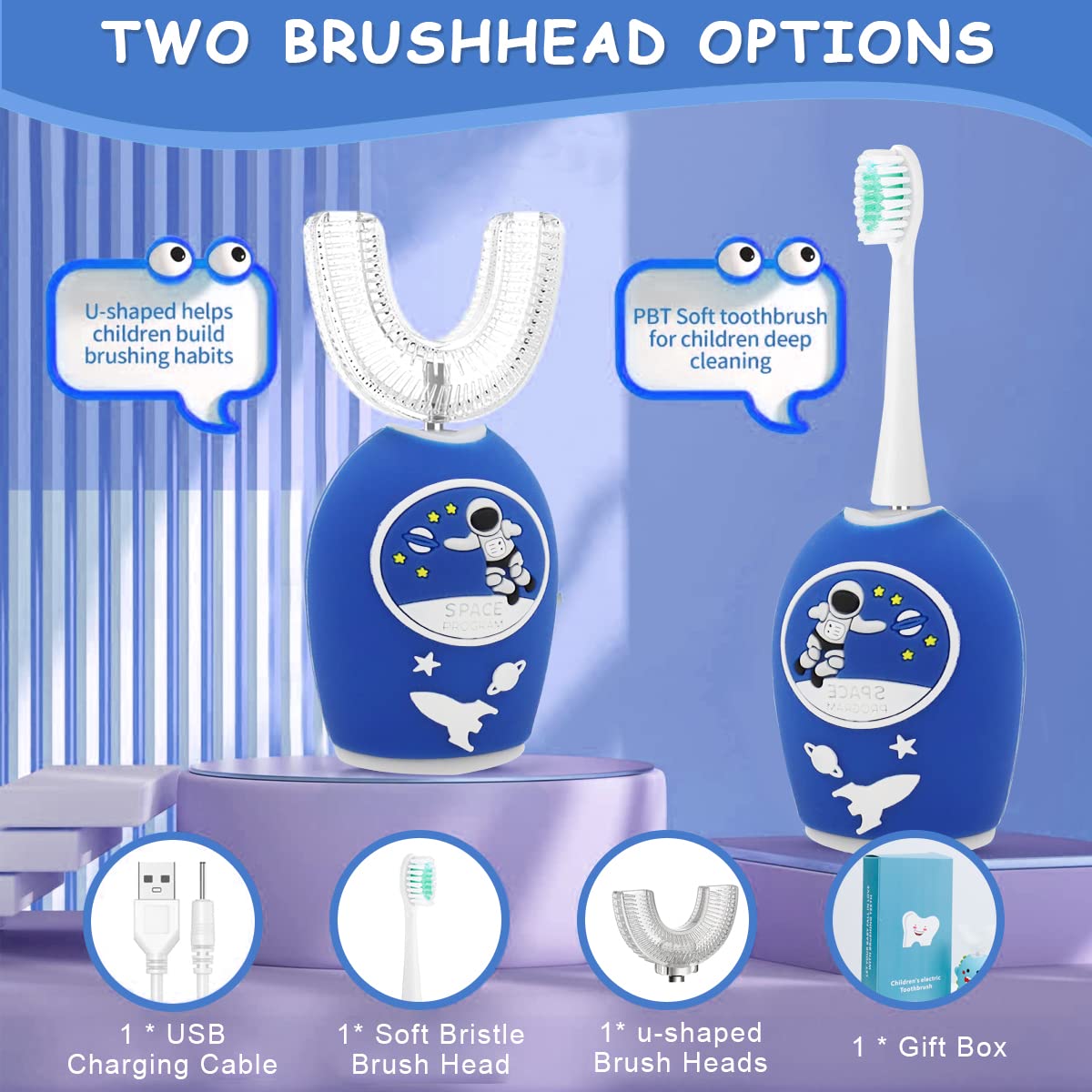 HANNEA Ultrasonic U Shape Electric Toothbrush for Kids featuring 8000–30000 vpm Vibration and Food‑Grade Silicone Brush | USB Rechargeable Waterproof Design