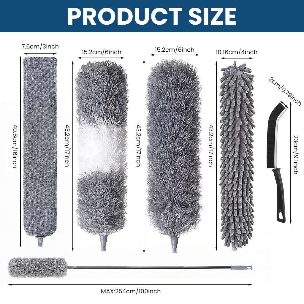 HASTHIP Microfiber Duster Set for Home Cleaning with 1.2 m Extendable Handle & 5 Heads | Reusable