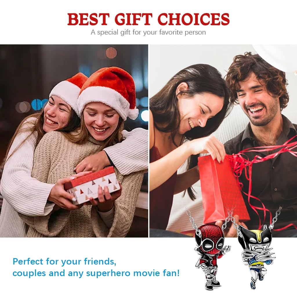 SANNIDHI Friendship Necklaces for Men and Boys with 45cm Adjustable Silver Chains | Deadpool and Wolverine Pendant Jewellery Gifts