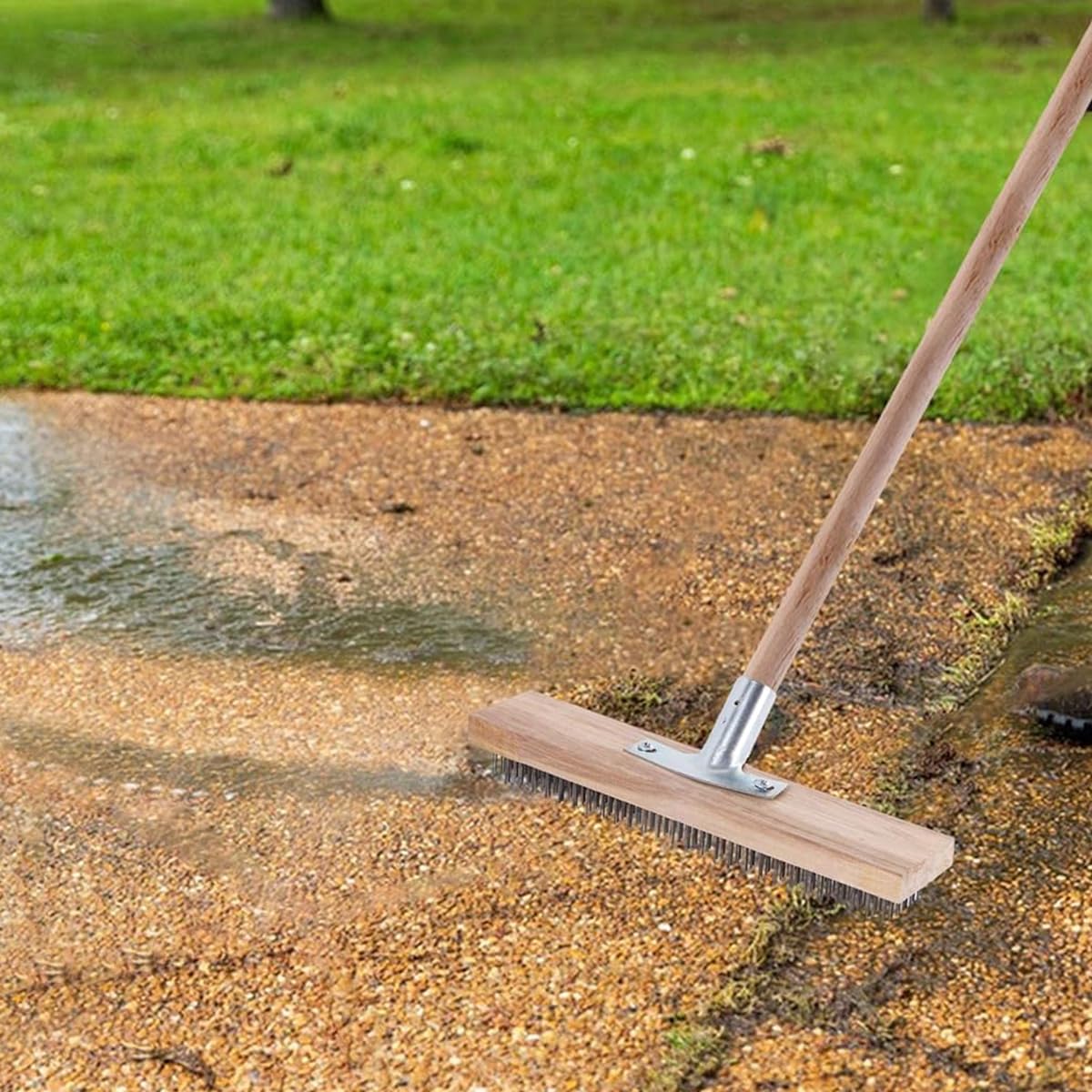 Serplex Stainless Steel Bristle Scrub Brush Head 11.8 in for Concrete Deck and Patio Cleaning