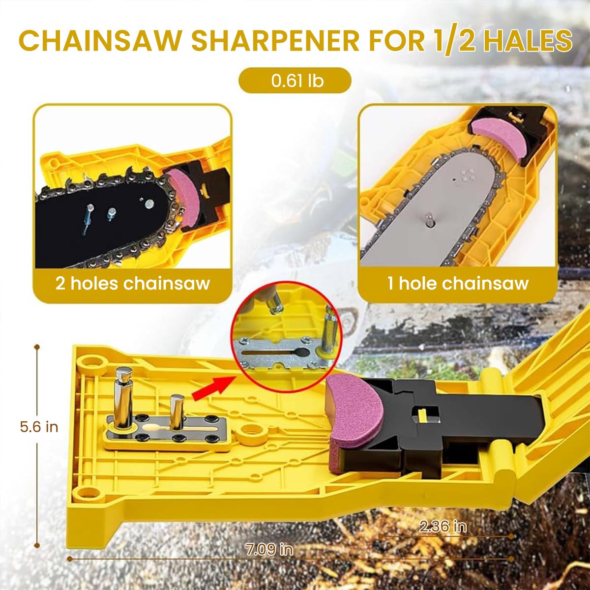 Serplex Chainsaw Sharpener for 14–20 in Bars with Crescent Grinding Stone and 3 Stones | Portable Manual Tool for Outdoor Use