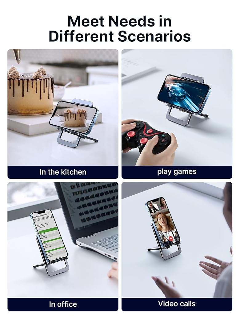 JSAUX® Universal Mobile Holder Stand Foldable Aluminum Adjustable Phone for Office Desk Smart Gadgets Portable Travel Compatible iPhone 15 14 Pro Max Samsung S24 S23 Grey 3PCS