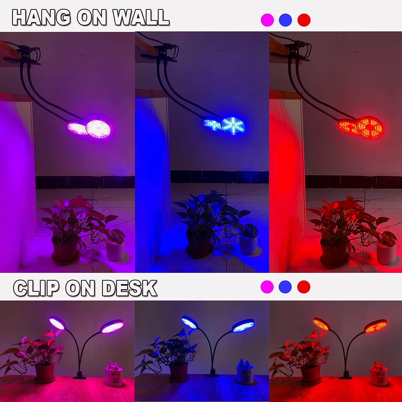 HASTHIP Grow Light for Indoor Plants with 156 LED 2 Heads and Flexible Lamp Neck | USB Plug