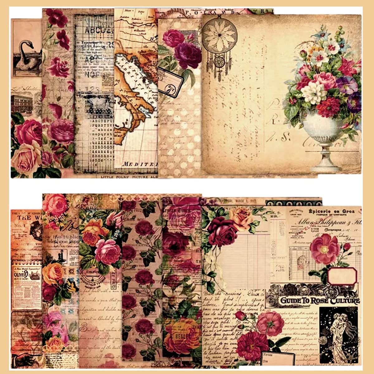 HASTHIP 24 sheet Vintage Scrapbook Paper 6'' Retro Newspaper Scrapbooking Paper Decoration Paper DIY Crafting Paper Journaling Paper DIY Album Decoration Paper Gift Scrapbook Supplies