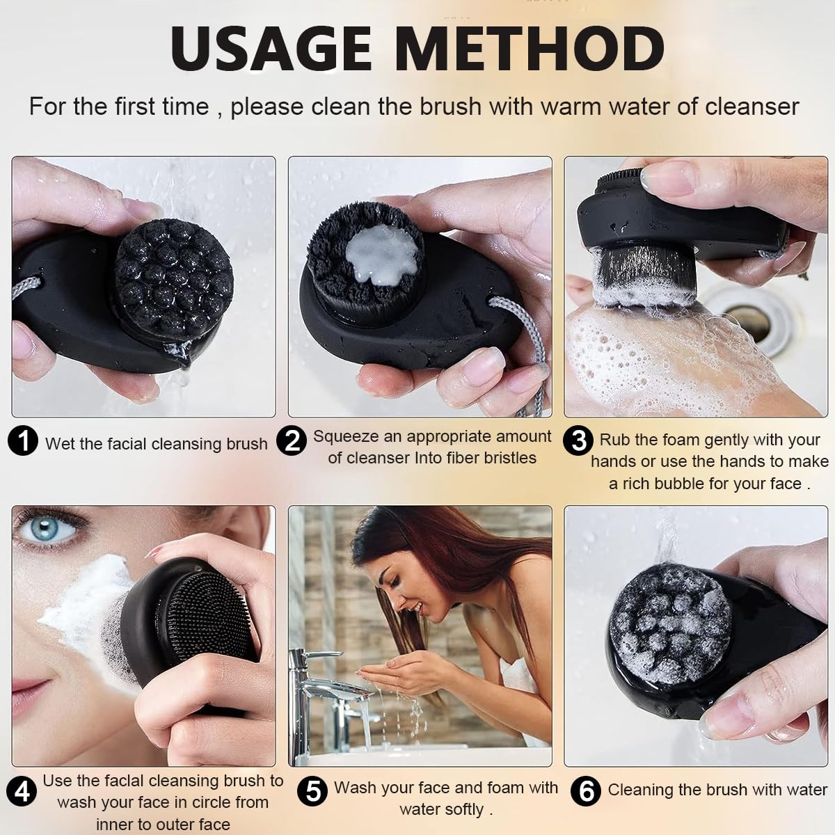 MAYCREATE® Facial Cleansing Brush 2 in 1 for Face Exfoliation, Face Wash Brush with Silicone Face Scrubber Exfoliator and Soft Bristles Brush for Deep Skin Cleansing