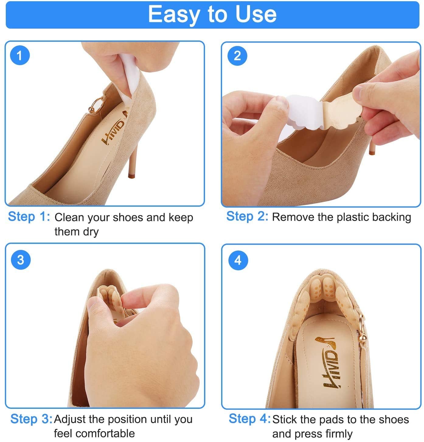 MAYCREATE® 4 Pair Fabric Sticky Shoe Back Heel Insoles Protector Liner Pads Sponge Cushion Shoe Pads Liner Back Heel Inserts Insoles Heel Grip Liners Sticker