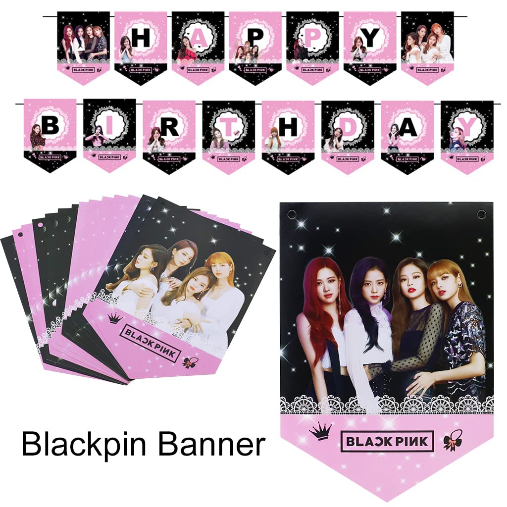 HASTHIP Blackpink Theme Cake Decoration Kit for Birthday Party with 26 Toppers and Banner | Eco Paper Decor for Fans