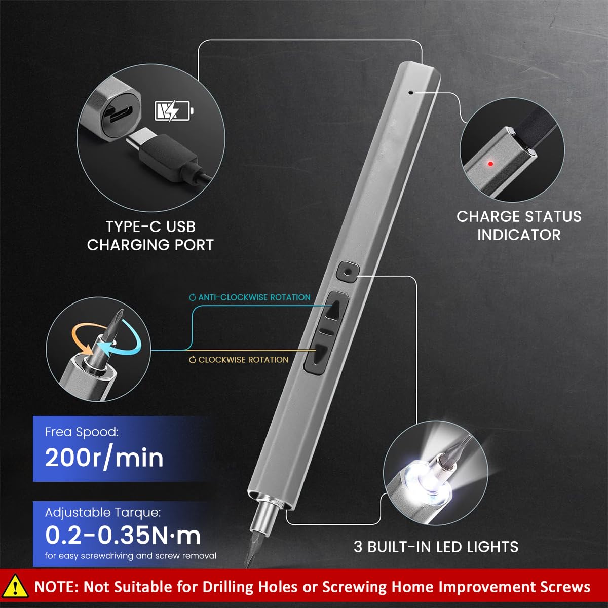 Serplex Electric Screwdriver Set for Electronics with 30 Bits and LED Light | USB Rechargeable