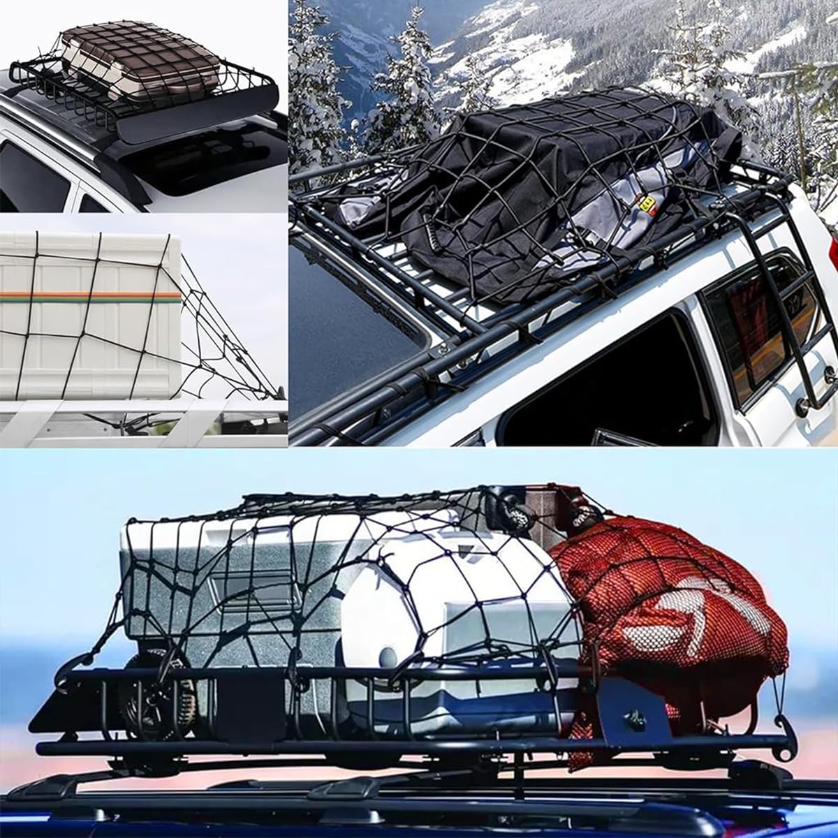 STHIRA Elastic Cargo Net for Vehicles 47.2x35.4 in with 12 Hooks and Carabiners | Weather-Resistant Mesh for Trucks and SUVs