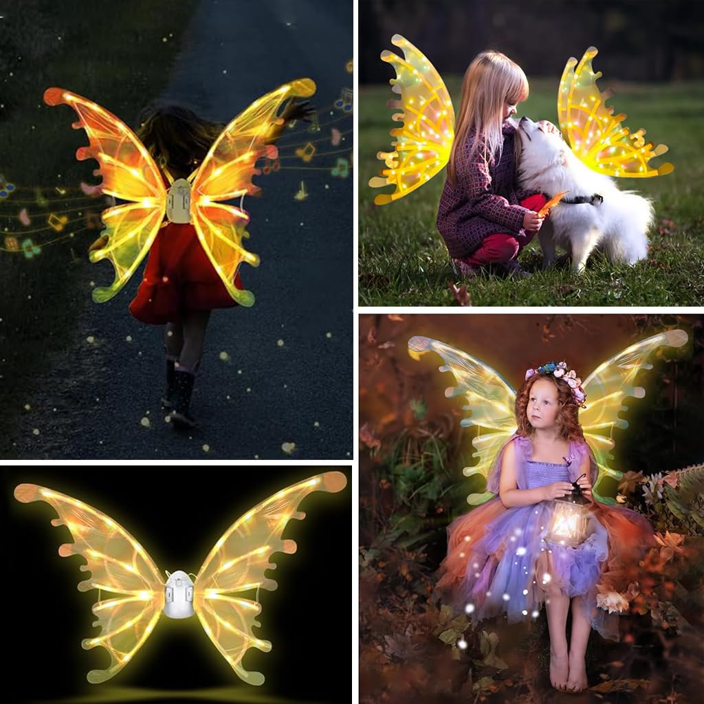 PATPAT Light Up Fairy Butterfly Wings for Parties with Flapping Motion and Music | Girls Costume Accessory