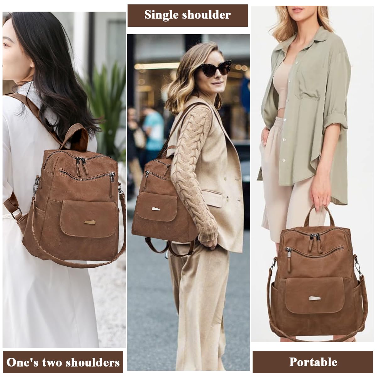 PALAY® Backpack for Girls Women PU Leather  Travel Backpack Vintage Shoulder Bags Soft PU Backpack Handbag Sling Shoulder Purse Bag for Women and Girls Gifts, Brown