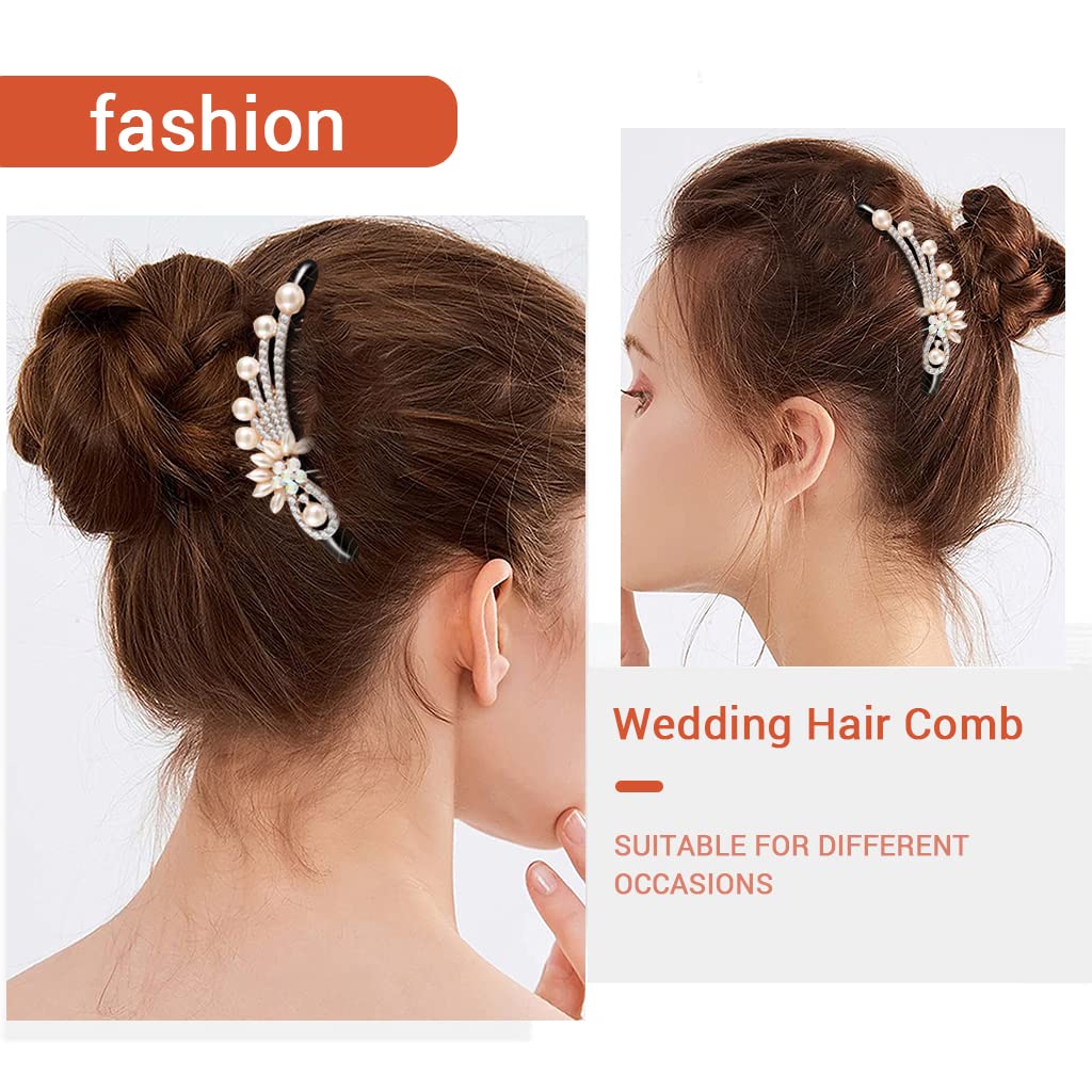 Palay Pearl Hair Clips Side Comb for Women featuring 7 Claw Design with Rhinestones | 10×9 cm Acrylic Barrettes for Party and Daily Styling
