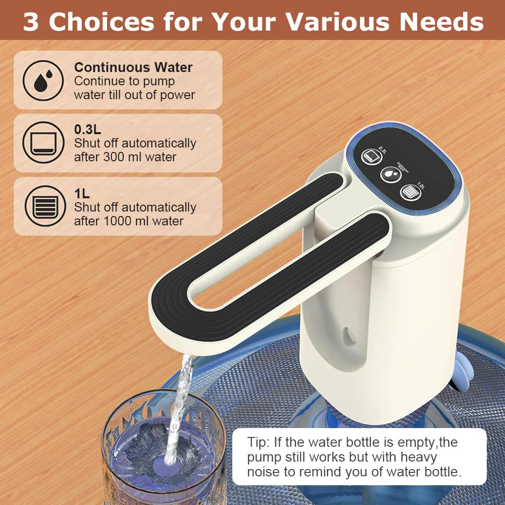 HASTHIP Automatic Water Dispenser Pump for 20 Litre Bottle with 3 Modes and Foldable Spout | USB Rechargeable 1200 mAh Battery