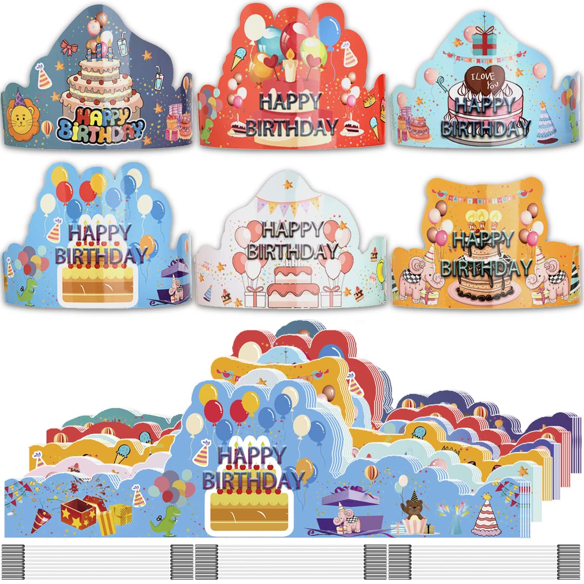 PATPAT® Birthday Crowns for Kids, 12 Pack Assorted Designs Paper Crowns, Classroom Birthday Hats, VBS Party Decor Adjustable Elastic Band, Reusable, Ages 15-28 inches, Multiple Color